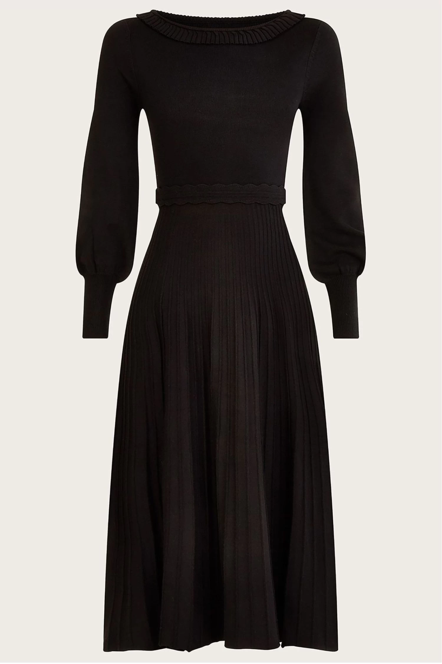 Monsoon Pleat Trim Black Midi Dress 4 Monsoon Pleat Trim Black Midi Dress - Image 4