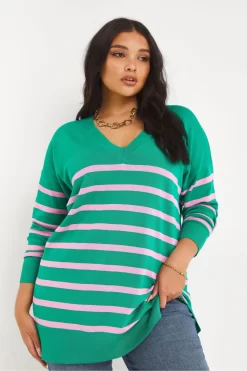 Simply Be Green Slouchy V-Neck Tunic Jumper