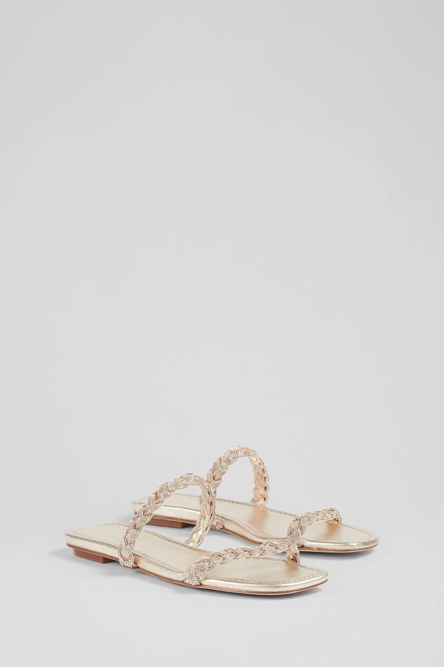 LK Bennett Yellow Ria Gold Leather And Crystal Plated Flat Sandals 2 LK Bennett Yellow Ria Gold Leather And Crystal Plated Flat Sandals - Image 2