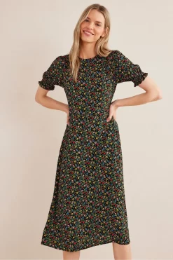 Boden Short Sleeve Black Midi Dress