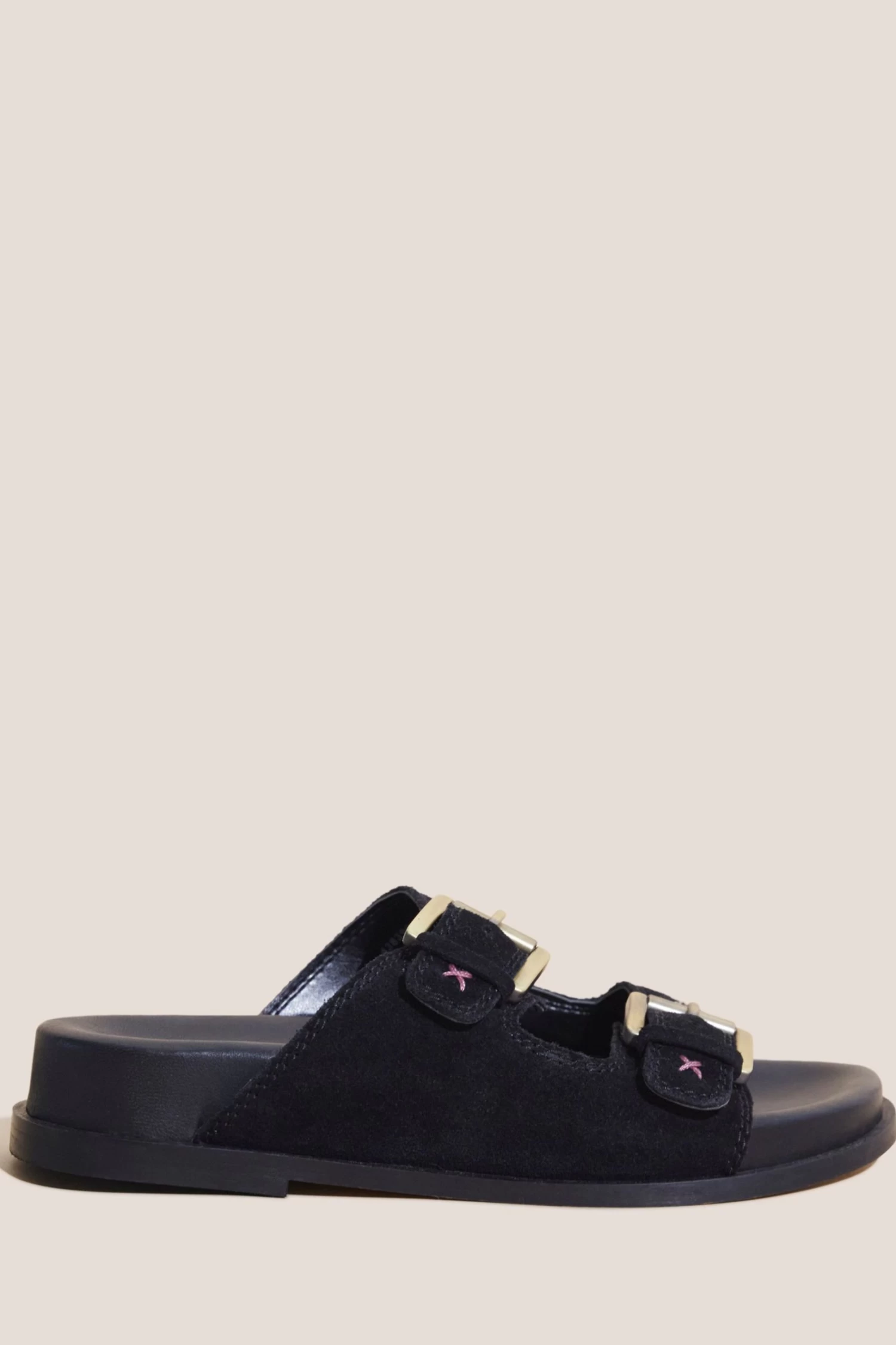 White Stuff Suede Embroidered Black Sandals 1 White Stuff Suede Embroidered Black Sandals