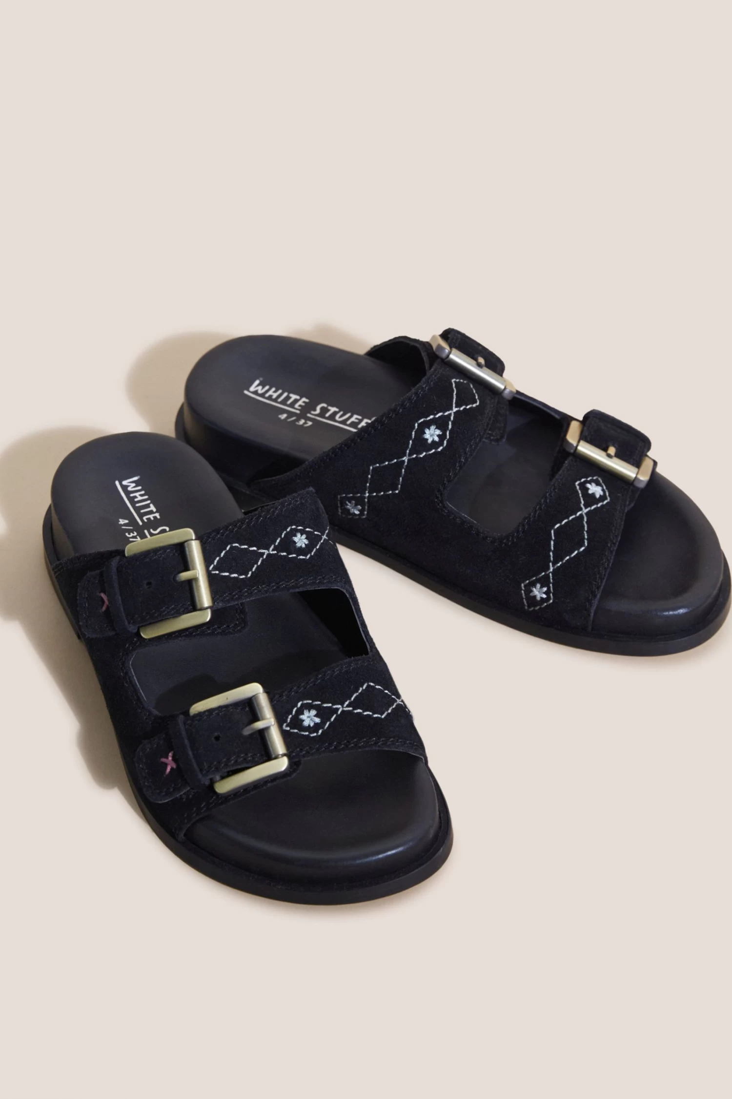 White Stuff Suede Embroidered Black Sandals 2 White Stuff Suede Embroidered Black Sandals - Image 2