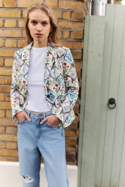 Boden White Textured Cotton Blazer