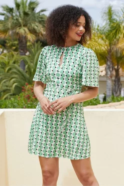 Threadbare Printed Tie Waist Mini Dress