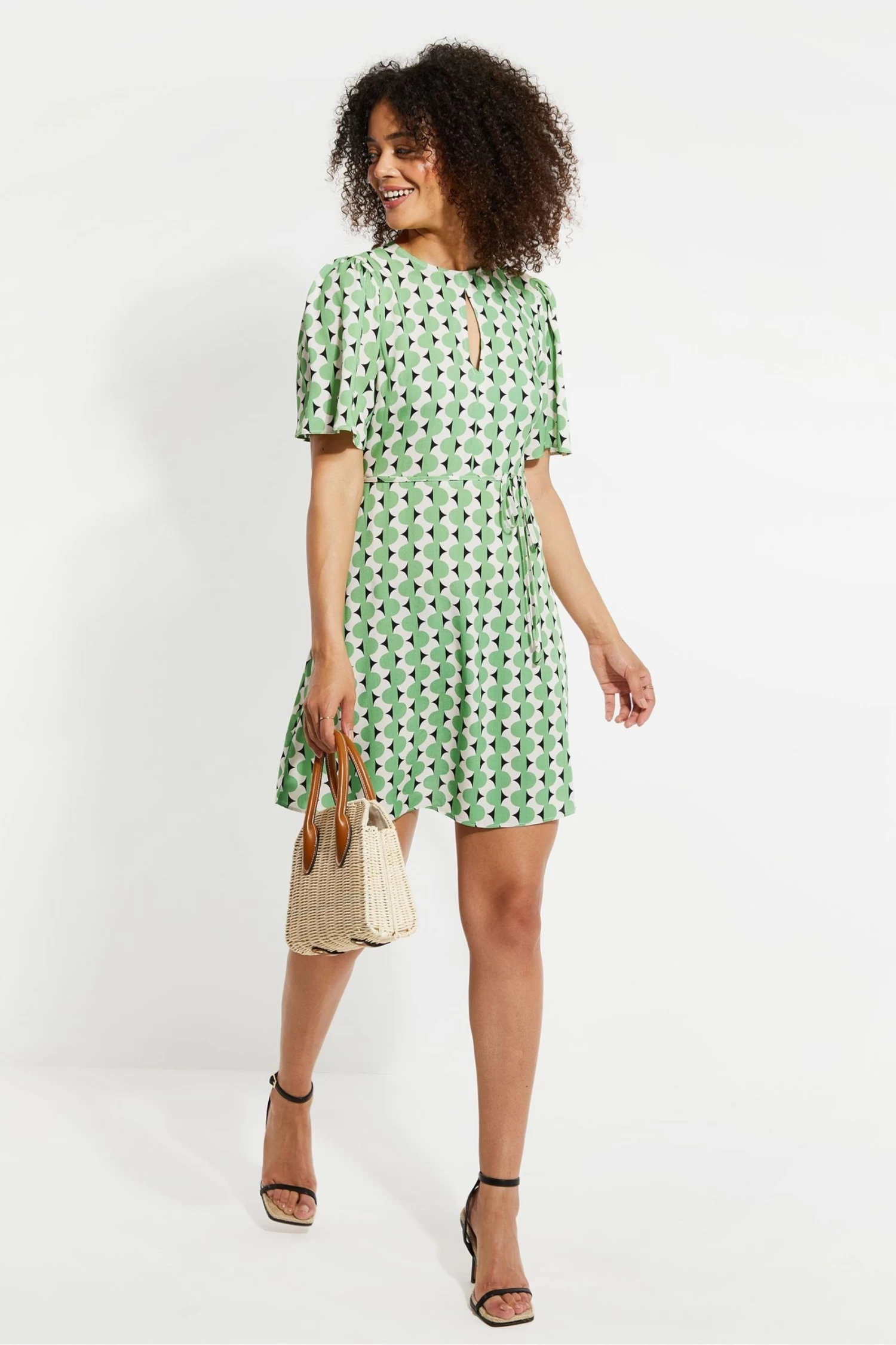 Threadbare Printed Tie Waist Mini Dress 2 Threadbare Printed Tie Waist Mini Dress - Image 2