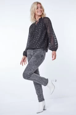 Dusk Burnout Heart Print High Neck Top -Roman Store K18002s4 scaled