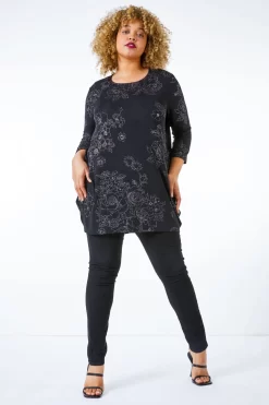 Roman Curve Shimmer Floral Print Top -Roman Store K18020s3 scaled