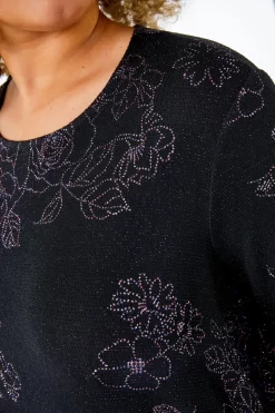 Roman Curve Shimmer Floral Print Top -Roman Store K18020s5 scaled