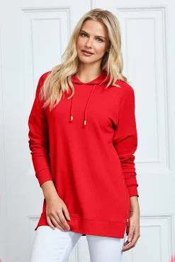 Sosandar Longline Hooded Sweatshirt With Gold Zip Detail