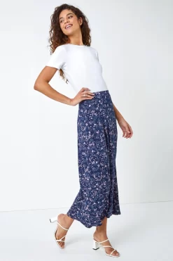 Roman Floral Print Stretch Midi Skirt