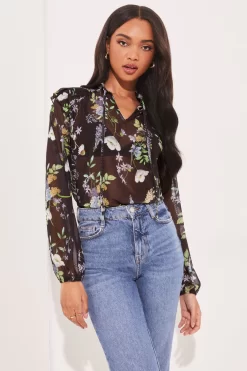 Lipsy Long Sleeve Open Neck Blouse