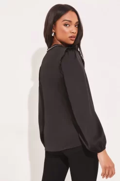 Lipsy Studded V Neck Ruffle Blouse -Roman Store K41770s3 scaled