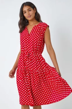 Roman Polka Dot Print Sleeveless Dress