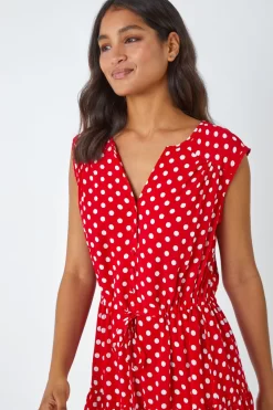 Roman Polka Dot Print Sleeveless Dress -Roman Store K43506s4 scaled