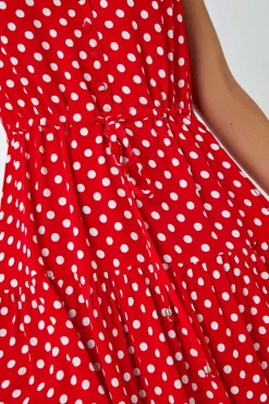 Roman Polka Dot Print Sleeveless Dress -Roman Store K43506s5 scaled