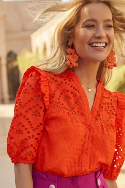 Love & Roses Broderie V Neck Ruffle Yoke Puff Sleeve Blouse -Roman Store K44 063s3 scaled