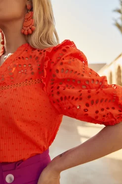 Love & Roses Broderie V Neck Ruffle Yoke Puff Sleeve Blouse -Roman Store K44 063s4 scaled