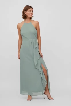 VILA Halter Neck Ruffle Maxi Dress
