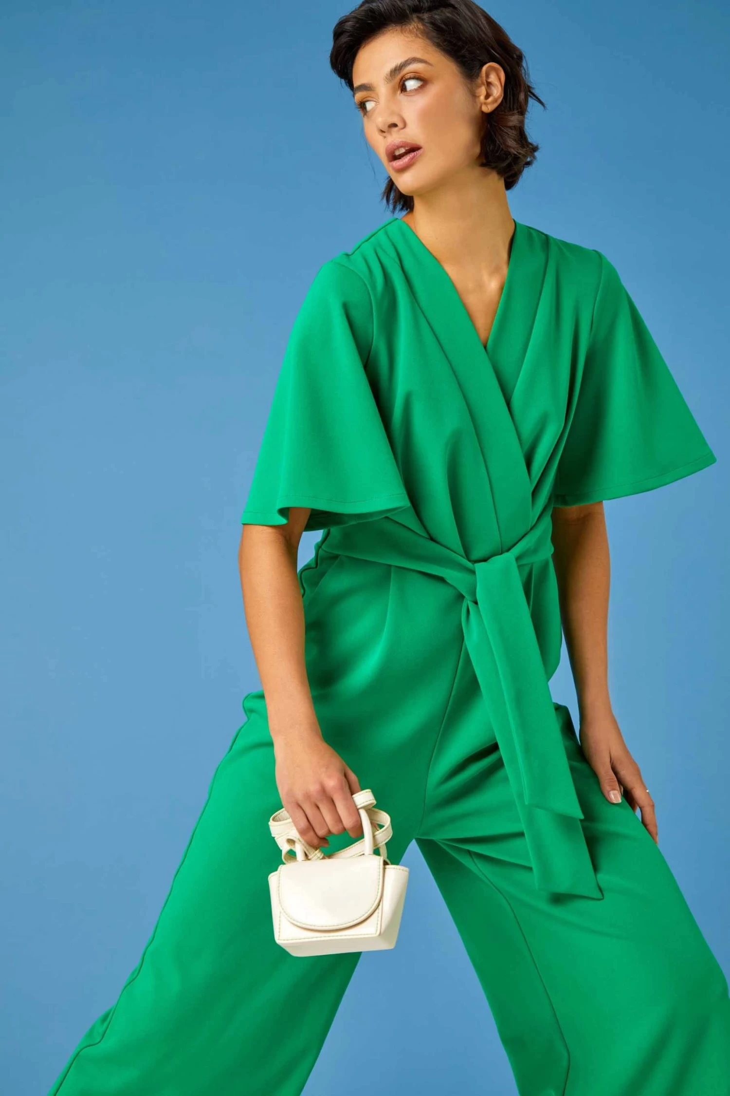 Roman Angel Sleeve Cropped Wrap Jumpsuit 1 Roman Angel Sleeve Cropped Wrap Jumpsuit