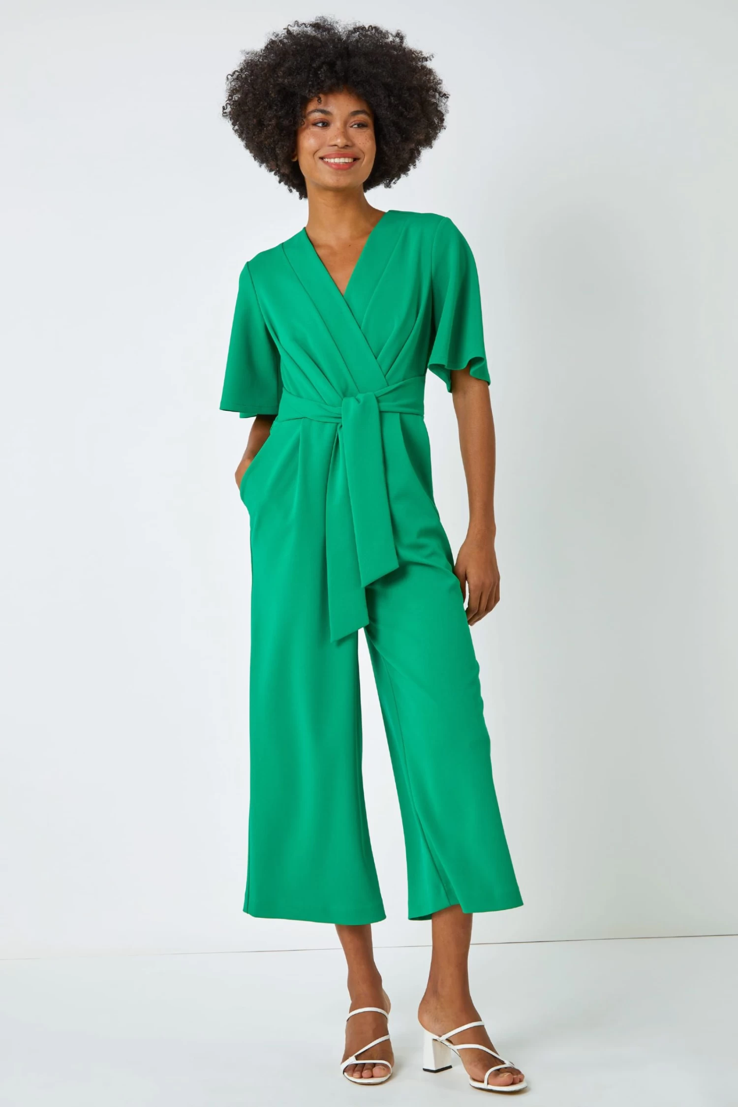 Roman Angel Sleeve Cropped Wrap Jumpsuit 2 Roman Angel Sleeve Cropped Wrap Jumpsuit - Image 2