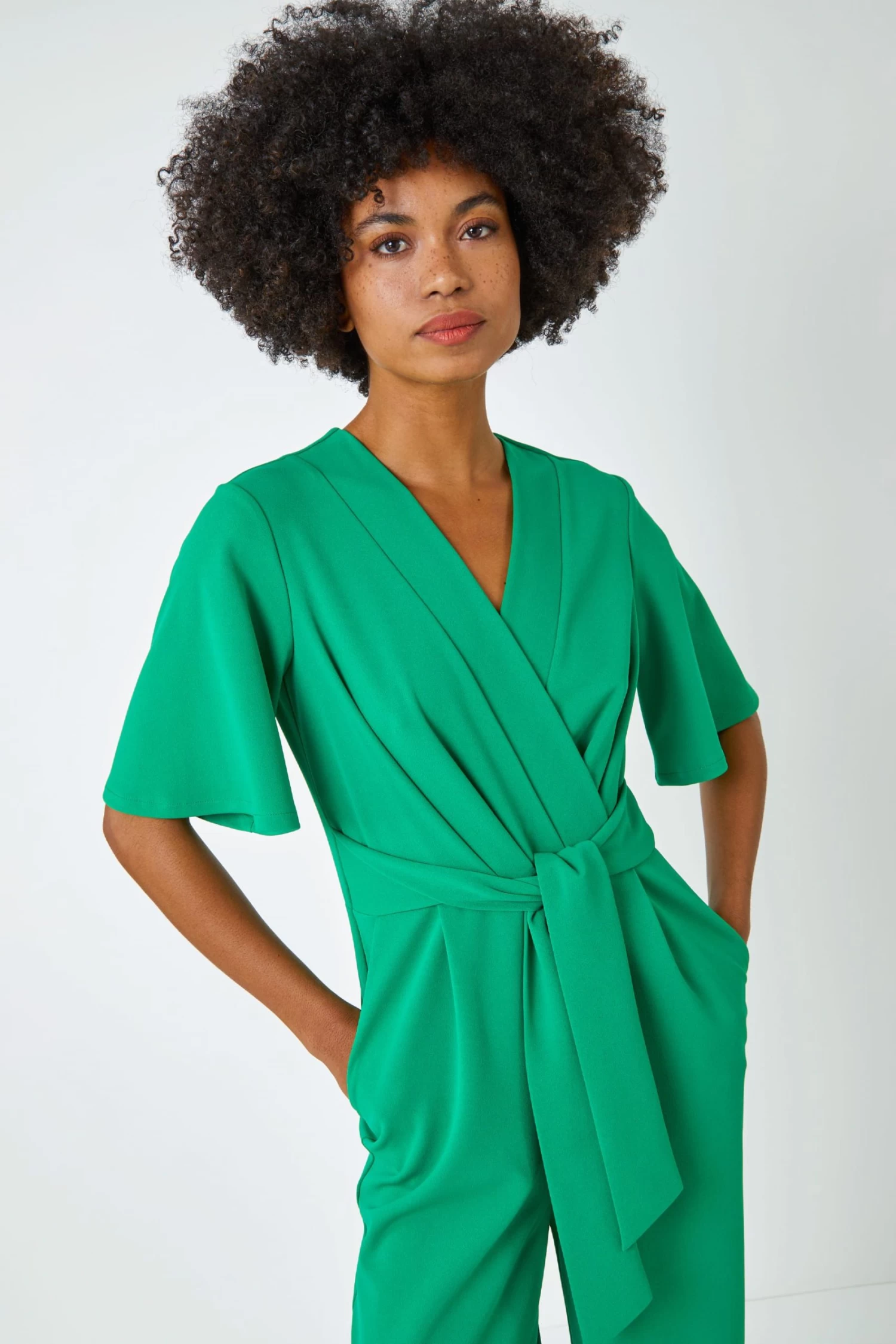 Roman Angel Sleeve Cropped Wrap Jumpsuit 4 Roman Angel Sleeve Cropped Wrap Jumpsuit - Image 4