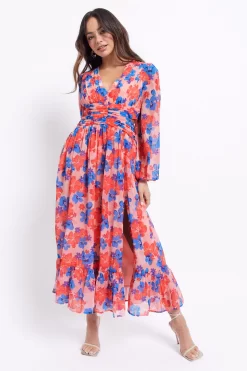 Anaya With Love Cutout Blouson Sleeve Chiffon Maxi Dress