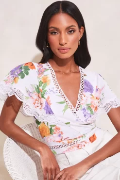 Lipsy Floral Lace Scallop Detail Wrap Top