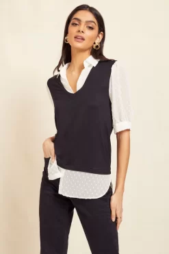 Friends Like These Short Sleeve 2in1 Collar Detail Top