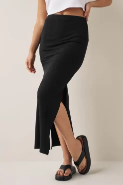 NOISY MAY Ribbed Jersey Split Side Midi Skirt