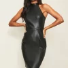 Lipsy Faux Leather Whipstitch Halter Mini Dress