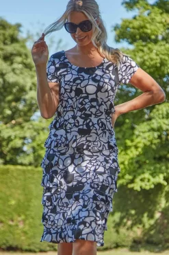 Roman Monochrome Print Frill Tiered Dress