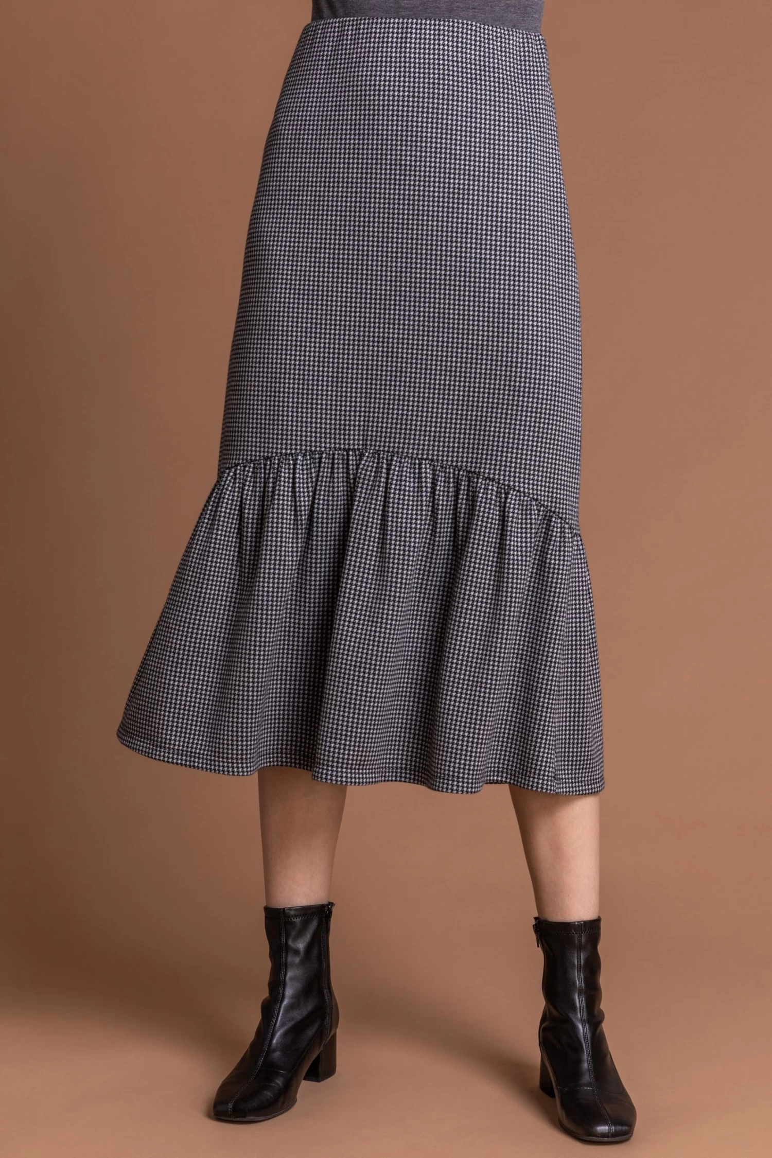 Dusk Houndstooth Tiered Midi Skirt 1 Dusk Houndstooth Tiered Midi Skirt