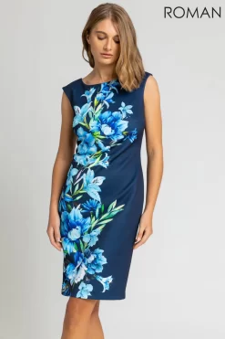 Roman Floral Border Print Scuba Shift Dress