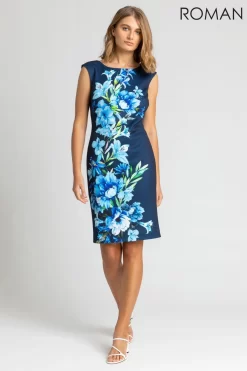 Roman Floral Border Print Scuba Shift Dress -Roman Store P89425s3 scaled