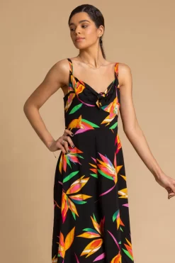 Roman Floral Print Tie Front Midi Dress