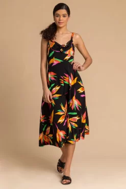 Roman Floral Print Tie Front Midi Dress -Roman Store P92517s3 scaled