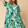 Roman Tropical Print Tiered Pocket Dress