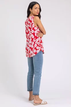 Roman Floral Puff Print Notch Neck Top -Roman Store P96623s3 scaled