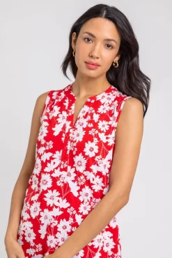 Roman Floral Puff Print Notch Neck Top -Roman Store P96623s4 scaled
