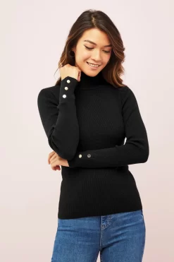 Friends Like These Button Cuff Roll Neck Jumper