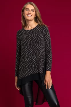 Roman Glitter Wave Dipped Hem Top