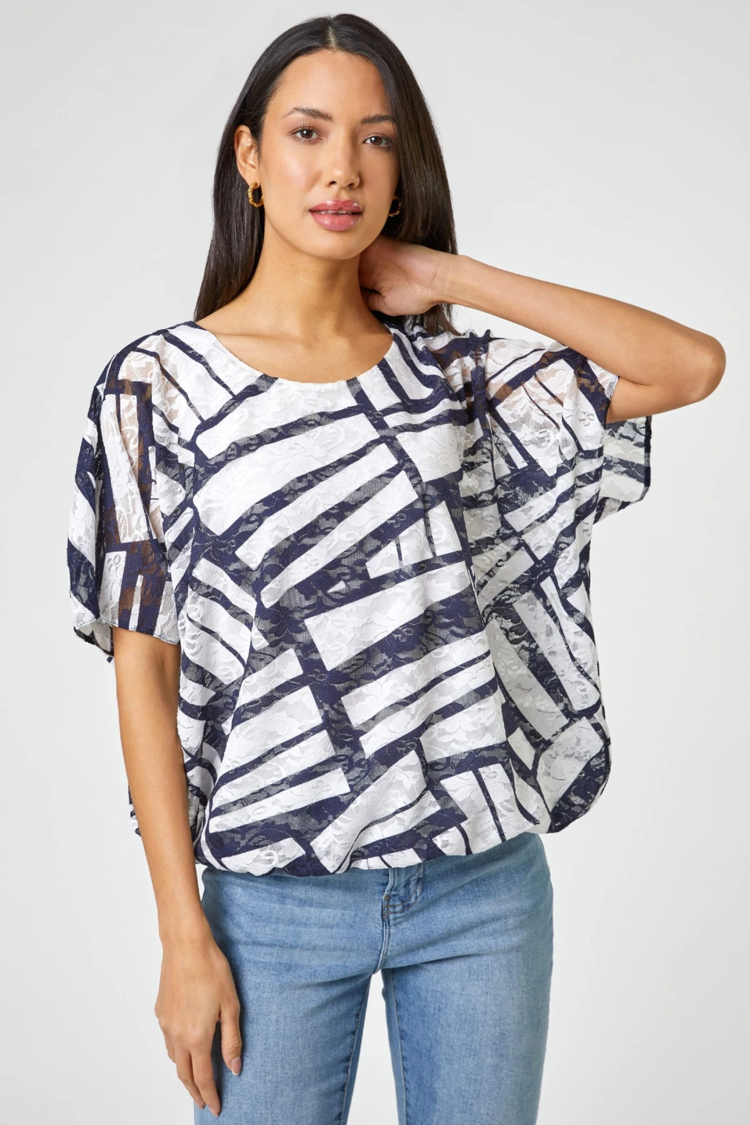 Roman Abstract Burnout Print Bubble Hem Top 1 Roman Abstract Burnout Print Bubble Hem Top