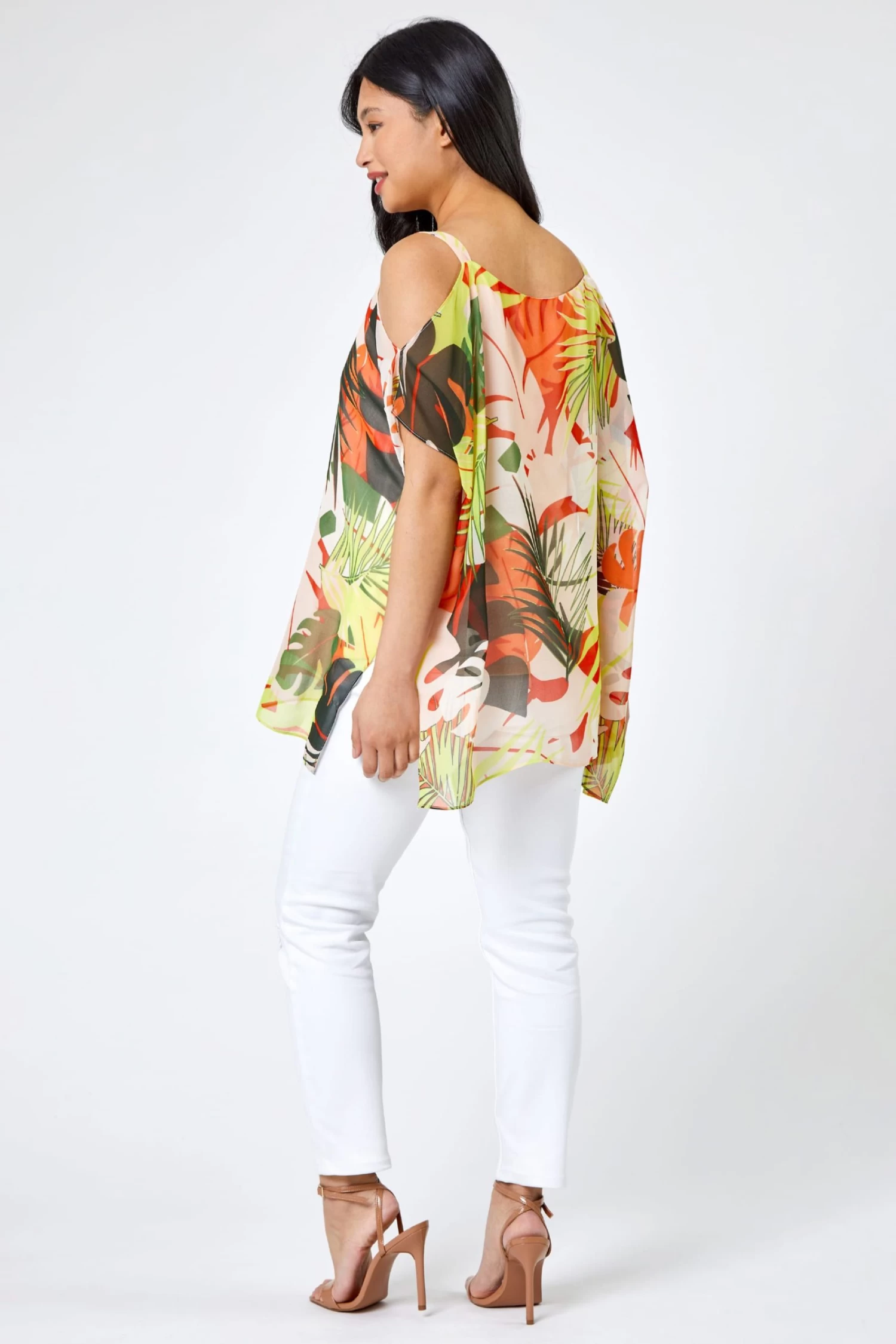 Roman Petite Tropical Cold Shoulder Overlay Top 2 Roman Petite Tropical Cold Shoulder Overlay Top - Image 2