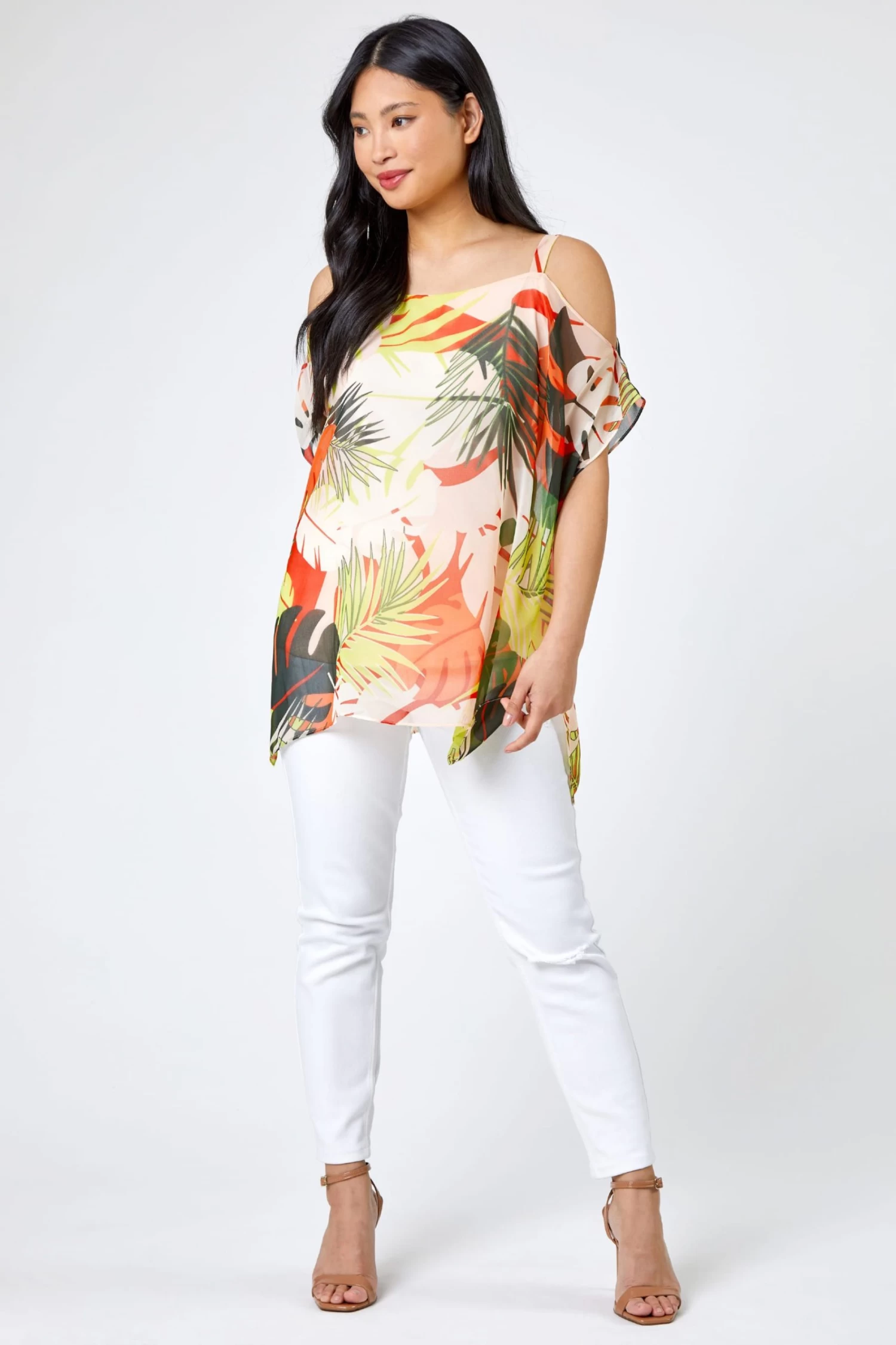 Roman Petite Tropical Cold Shoulder Overlay Top 3 Roman Petite Tropical Cold Shoulder Overlay Top - Image 3