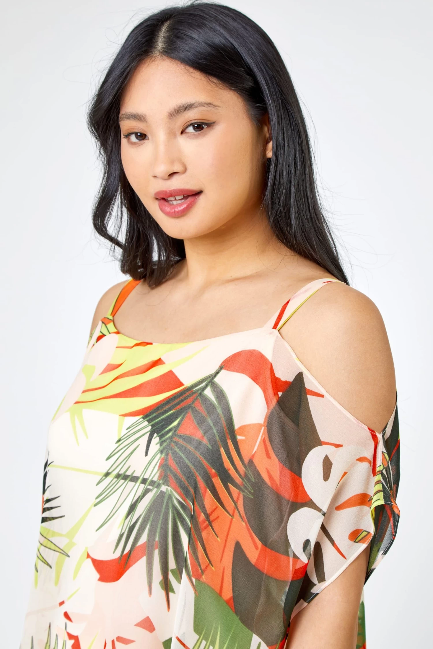 Roman Petite Tropical Cold Shoulder Overlay Top 4 Roman Petite Tropical Cold Shoulder Overlay Top - Image 4