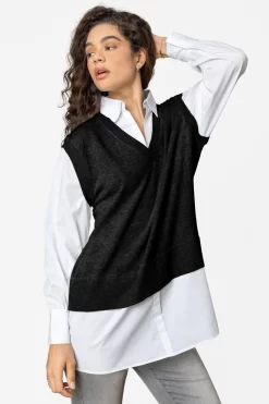 Roman Knit Vest Shirt Collar Jumper