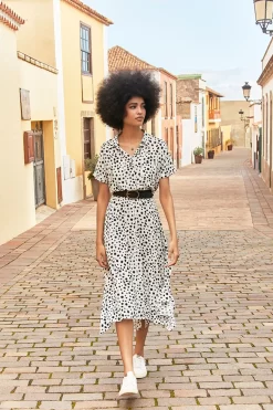 Apricot Painterly Dot Smock Midi Dress