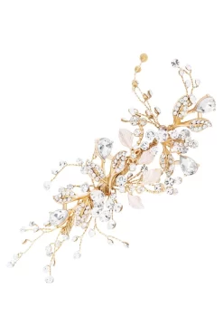 Jon Richard Gold Plated Harmony Gold Leaf And Crystal Sprig Clip - Gift Pouch