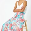 Roman Seashell Print Pleated Maxi Skirt