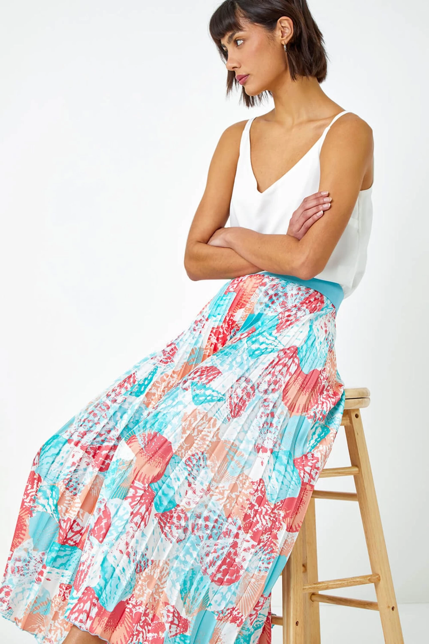 Roman Seashell Print Pleated Maxi Skirt 1 Roman Seashell Print Pleated Maxi Skirt